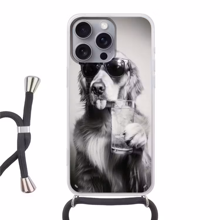 Golden retriever - Hond - Zonnebril - Gkas Hoesje iPhone 16 Pro Max met koord klein -3d