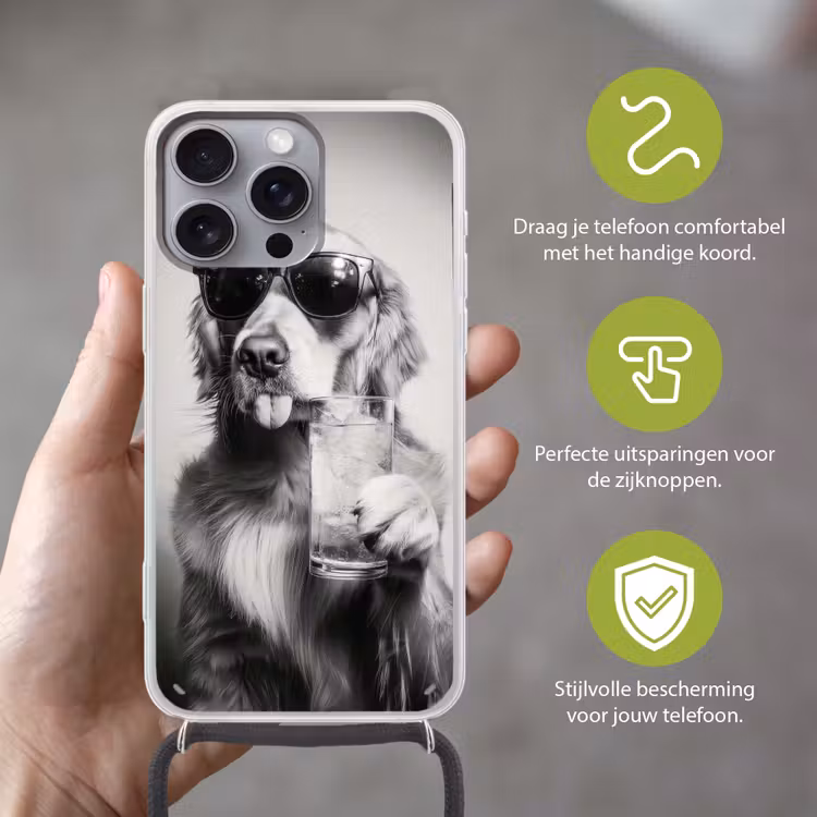 Golden retriever - Hond - Zonnebril - Gkas Hoesje iPhone 16 Pro Max met koord klein -sfeer2_NL