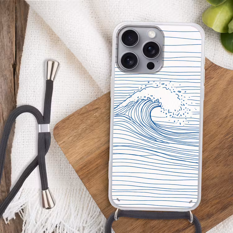 Golf - Brekende - Natuur - Minimalistisch - Blauw Hoesje iPhone 16 Pro Max met koord klein -sfeer4