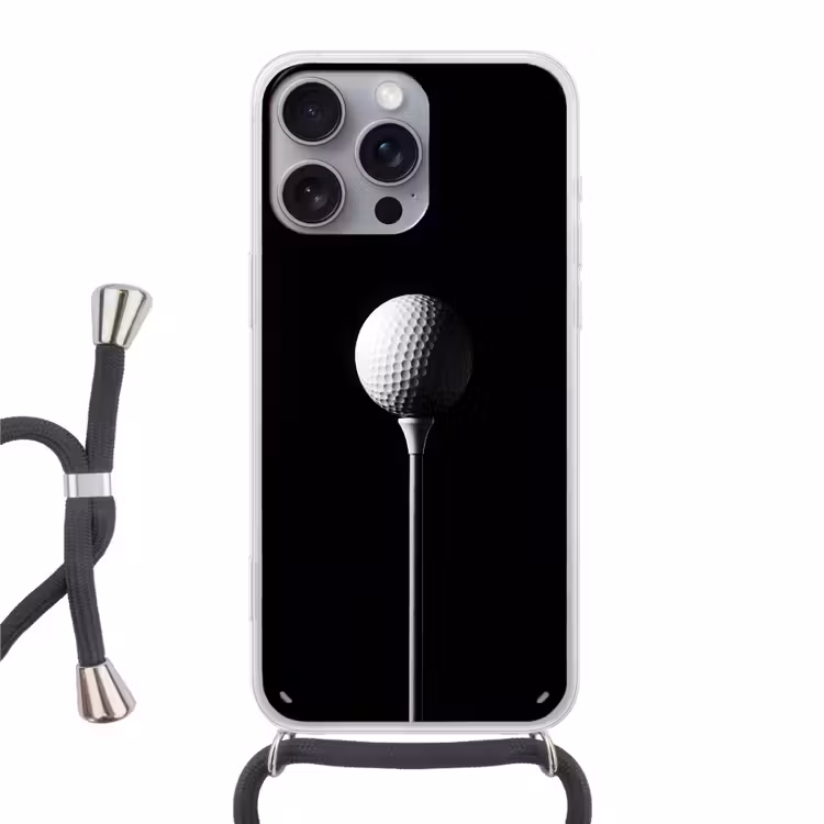Golfbal - Minimalistisch - Wit Hoesje iPhone 16 Pro Max met koord klein -3d