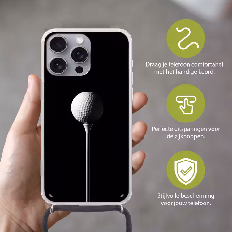 Golfbal - Minimalistisch - Wit Hoesje iPhone 16 Pro Max met koord klein -sfeer2_NL