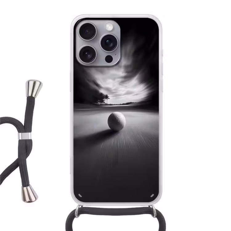 Golfbal - Wazig - Zwart Hoesje iPhone 16 Pro Max met koord klein -3d