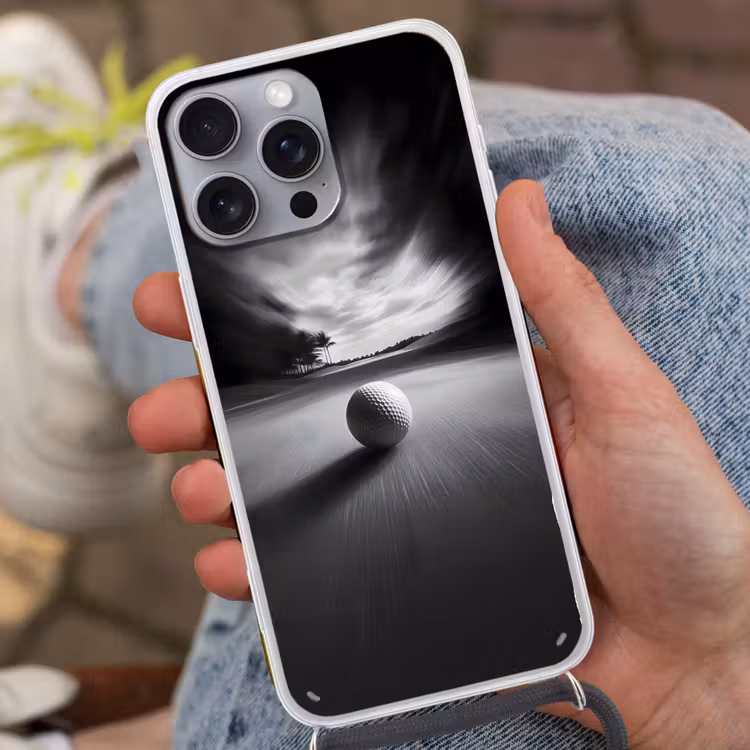 Golfbal - Wazig - Zwart Hoesje iPhone 16 Pro Max met koord klein -sfeer3