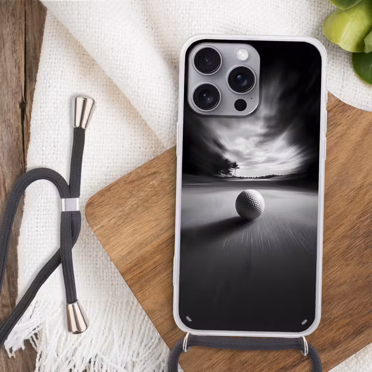 Golfbal - Wazig - Zwart Hoesje iPhone 16 Pro Max met koord klein -sfeer4