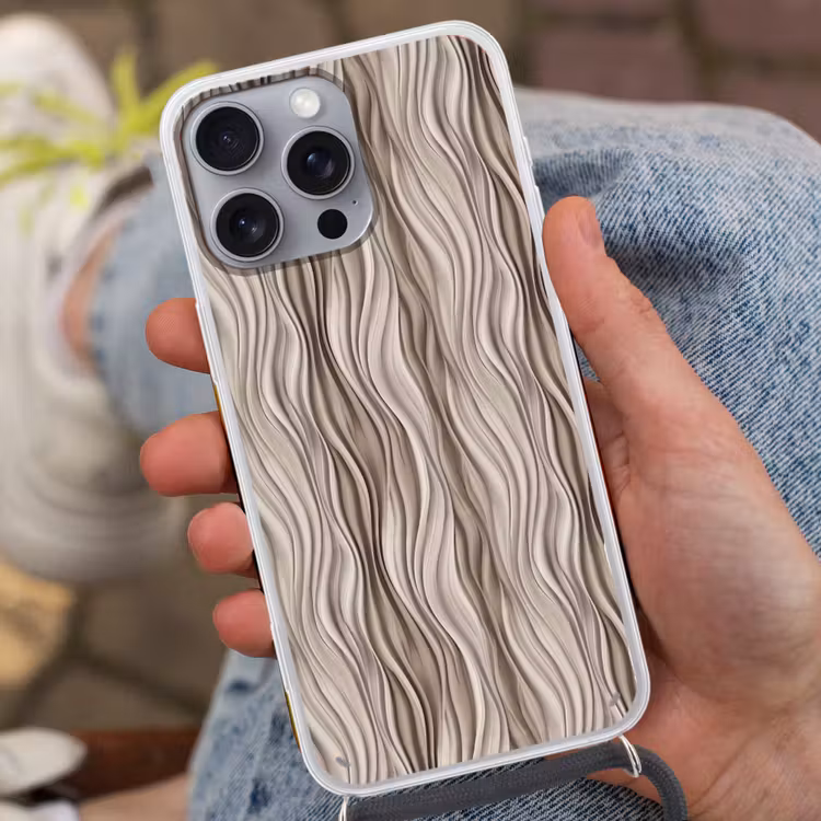 Golven - 3D - Crème Hoesje iPhone 16 Pro Max met koord klein 804 -sfeer3