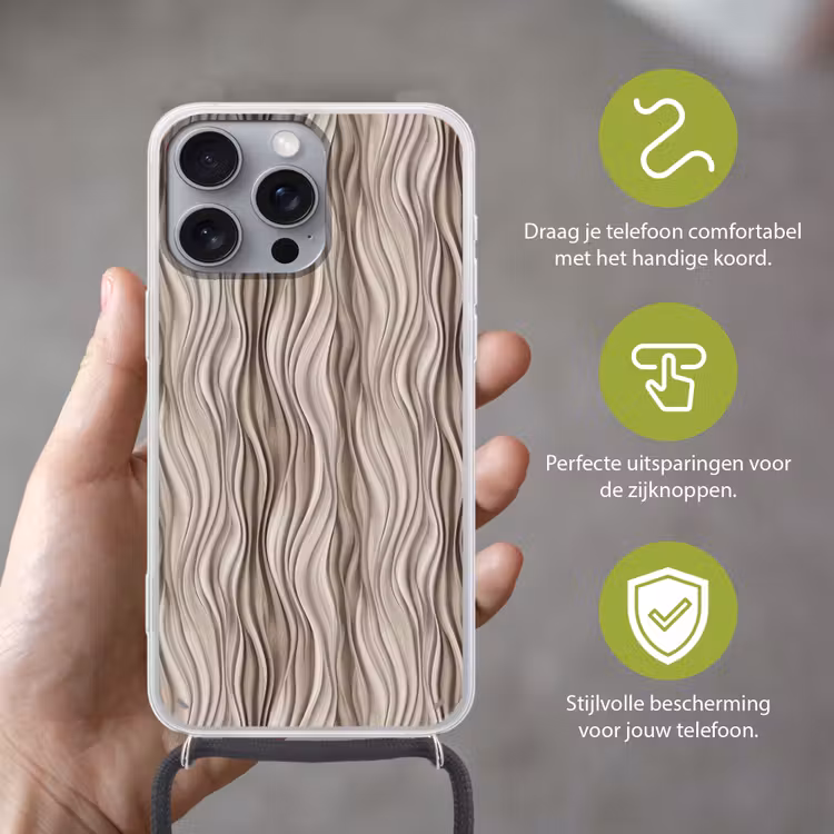 Golven - 3D - Crème Hoesje iPhone 16 Pro Max met koord klein 804 -sfeer2_NL