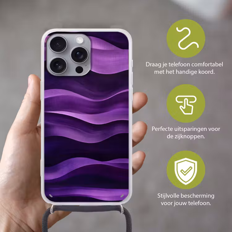 Golven - Abstract - Paars Hoesje iPhone 16 Pro Max met koord klein -sfeer2_NL