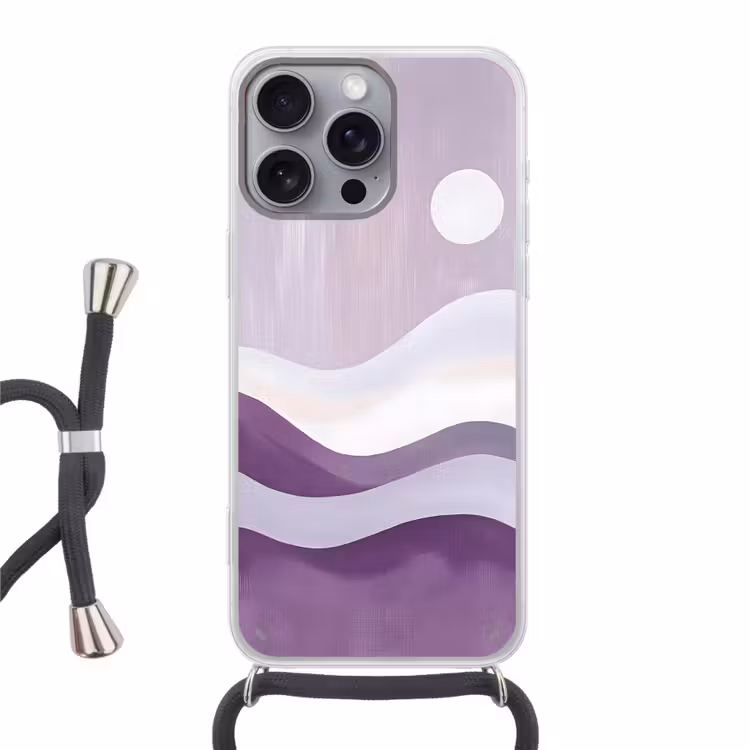 Golven - Heuvels - Abstract - Paars Hoesje iPhone 16 Pro Max met koord klein -3d