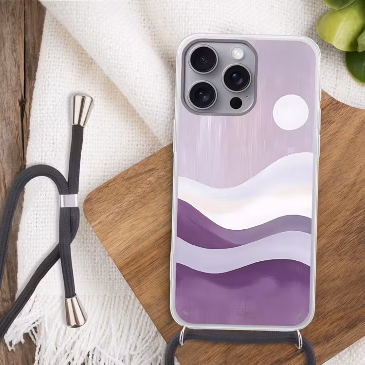 Golven - Heuvels - Abstract - Paars Hoesje iPhone 16 Pro Max met koord klein -sfeer4