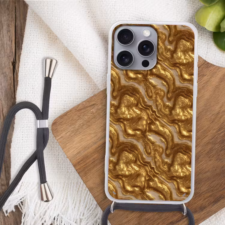 Golven - Organisch - Goud - Crème Hoesje iPhone 16 Pro Max met koord klein 804 -sfeer4