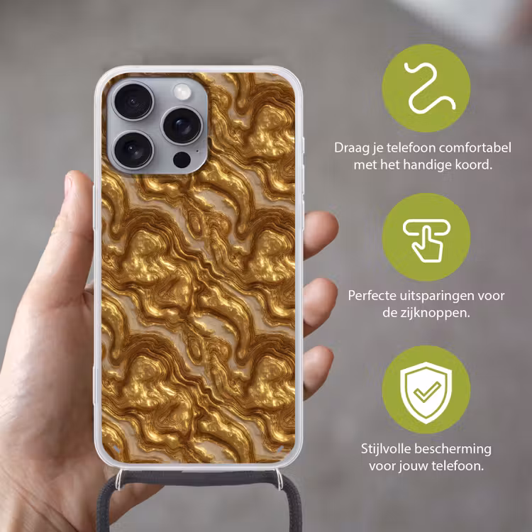 Golven - Organisch - Goud - Crème Hoesje iPhone 16 Pro Max met koord klein 804 -sfeer2_NL