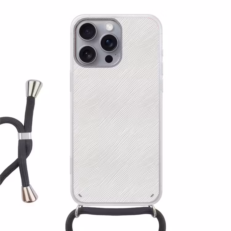 Golven - Ribbels - Wit Hoesje iPhone 16 Pro Max met koord klein 804 -3d