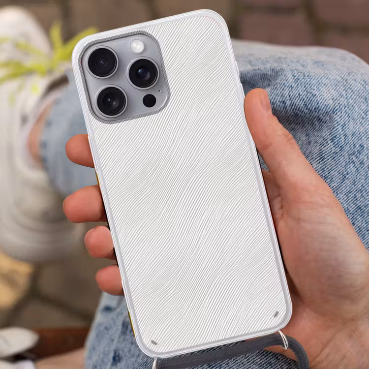Golven - Ribbels - Wit Hoesje iPhone 16 Pro Max met koord klein 804 -sfeer3