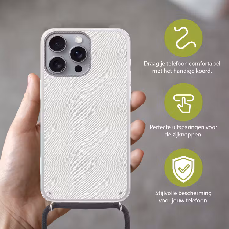 Golven - Ribbels - Wit Hoesje iPhone 16 Pro Max met koord klein 804 -sfeer2_NL