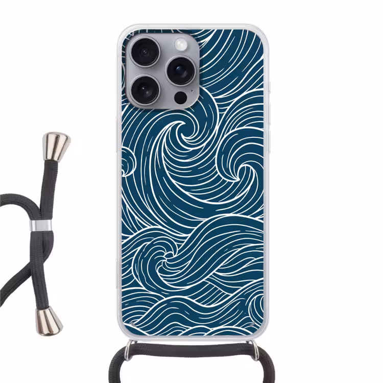 Golven - Spiraal - Water - Abstract - Blauw Hoesje iPhone 16 Pro Max met koord klein -3d