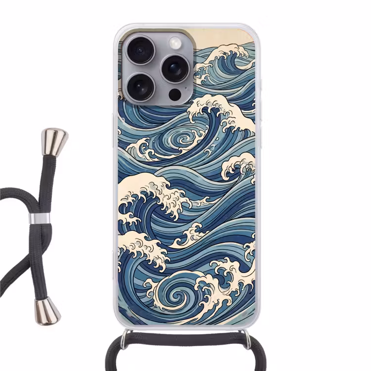 Golven - Zee - Natuur - Abstract - Blauw Hoesje iPhone 16 Pro Max met koord klein -3d