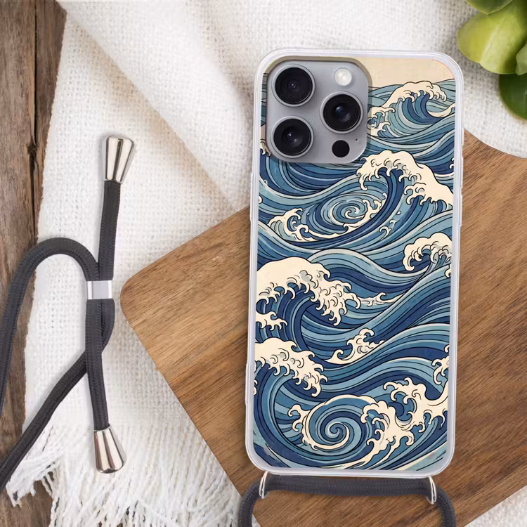 Golven - Zee - Natuur - Abstract - Blauw Hoesje iPhone 16 Pro Max met koord klein -sfeer4