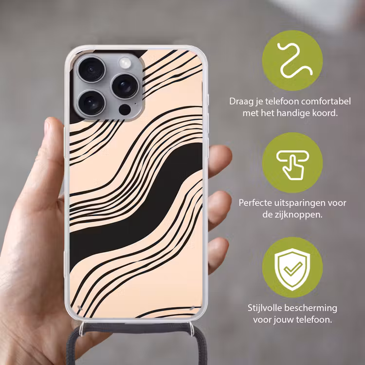 Golven - Zwart - Zandkleur Hoesje iPhone 16 Pro Max met koord klein -sfeer2_NL