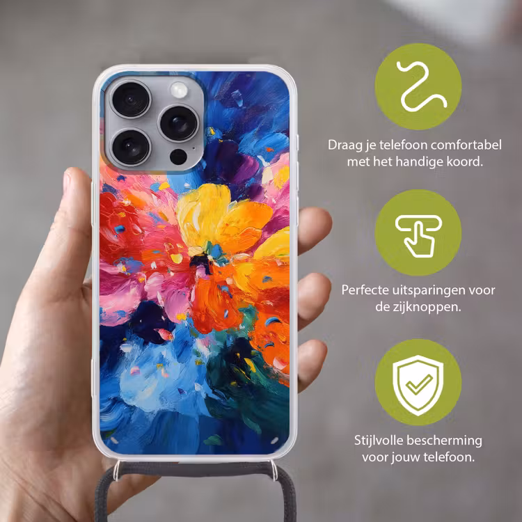 Golvend - Energie - warm Hoesje iPhone 16 Pro Max met koord klein -sfeer2_NL