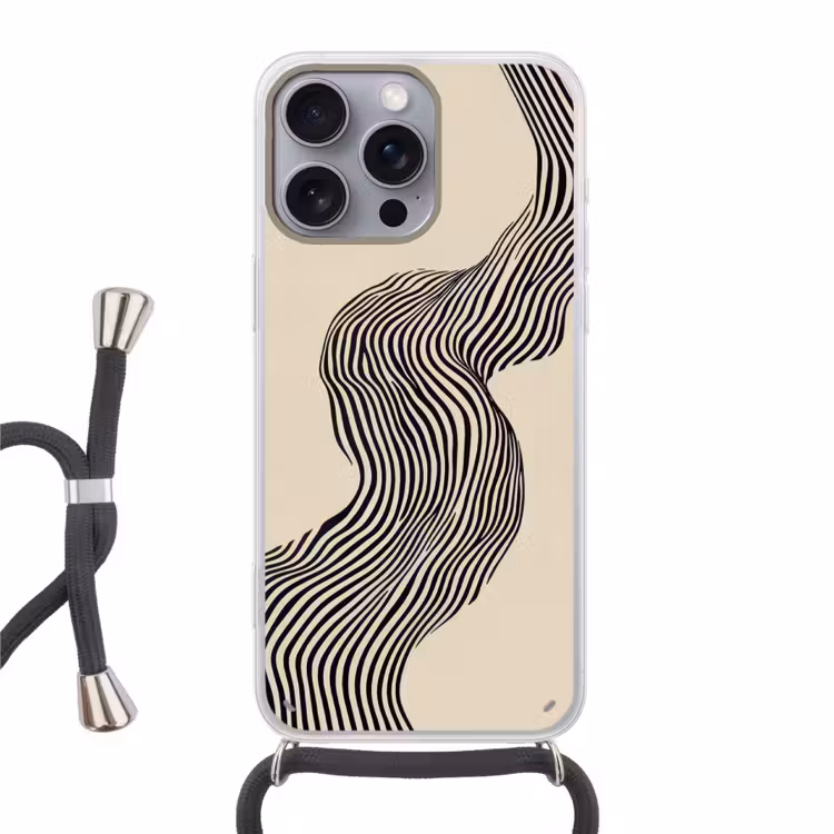 Golvend - Lijnen - Abstract - Silhouet Hoesje iPhone 16 Pro Max met koord klein -3d