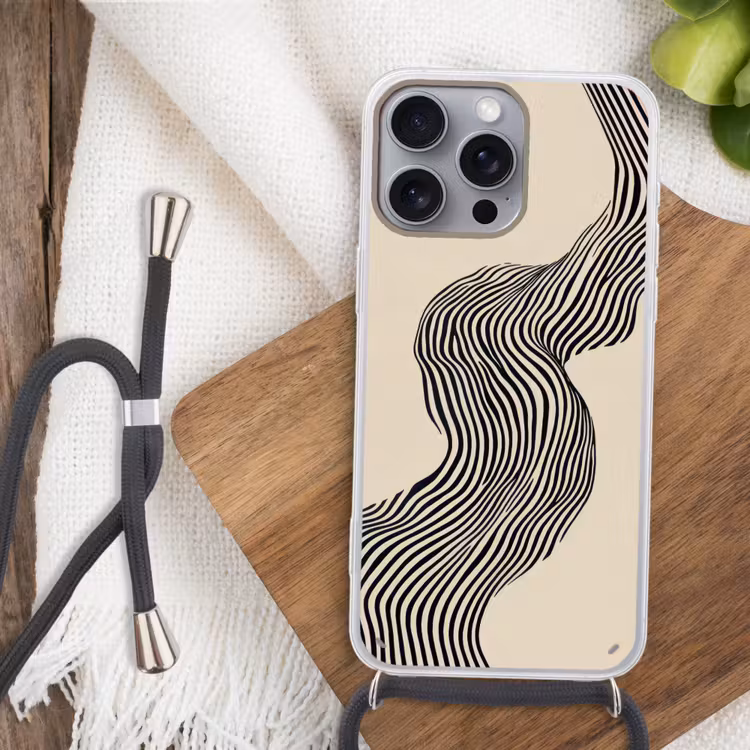 Golvend - Lijnen - Abstract - Silhouet Hoesje iPhone 16 Pro Max met koord klein -sfeer4