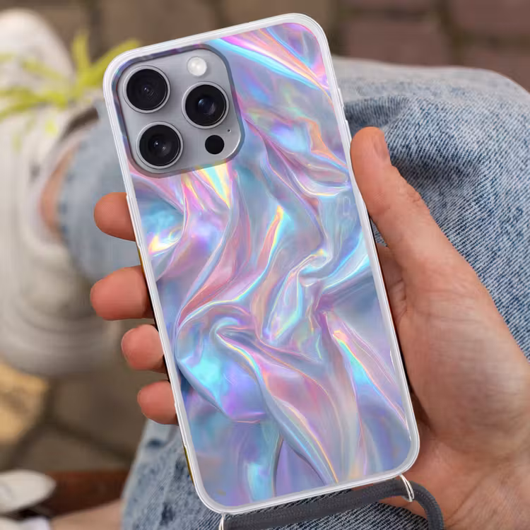 Golvend - Pasteltinten - Glanzend - Stof Hoesje iPhone 16 Pro Max met koord klein -sfeer3
