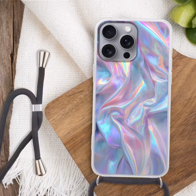 Golvend - Pasteltinten - Glanzend - Stof Hoesje iPhone 16 Pro Max met koord klein -sfeer4