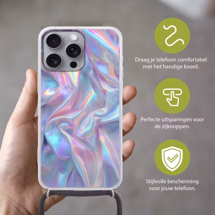Golvend - Pasteltinten - Glanzend - Stof Hoesje iPhone 16 Pro Max met koord klein -sfeer2_NL