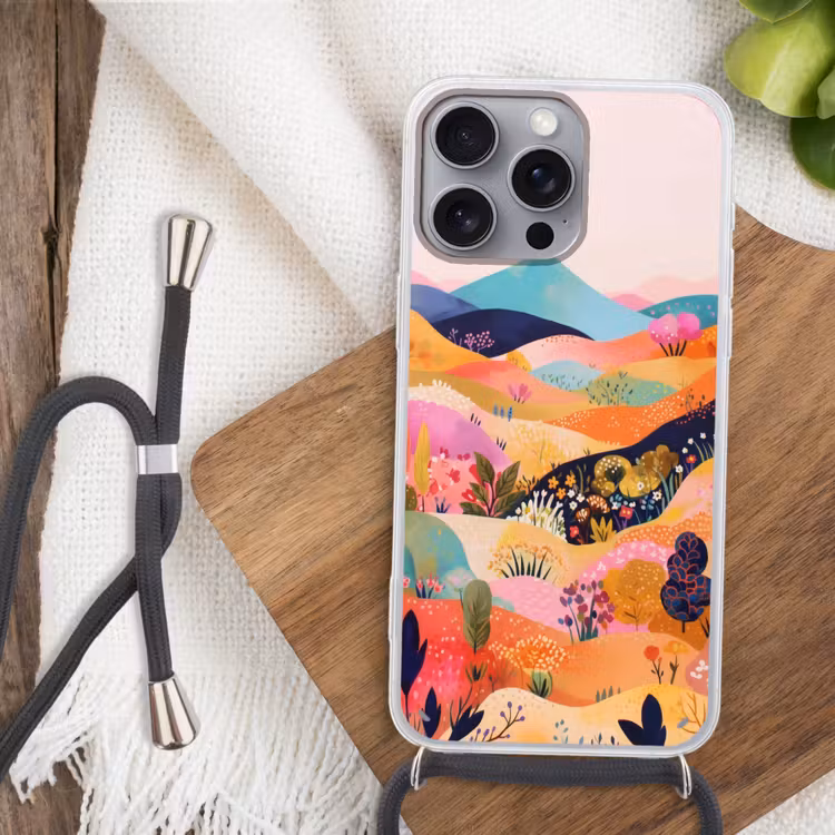 Golvende heuvels - Abstracte planten - Dromerig Hoesje iPhone 16 Pro Max met koord klein -sfeer4