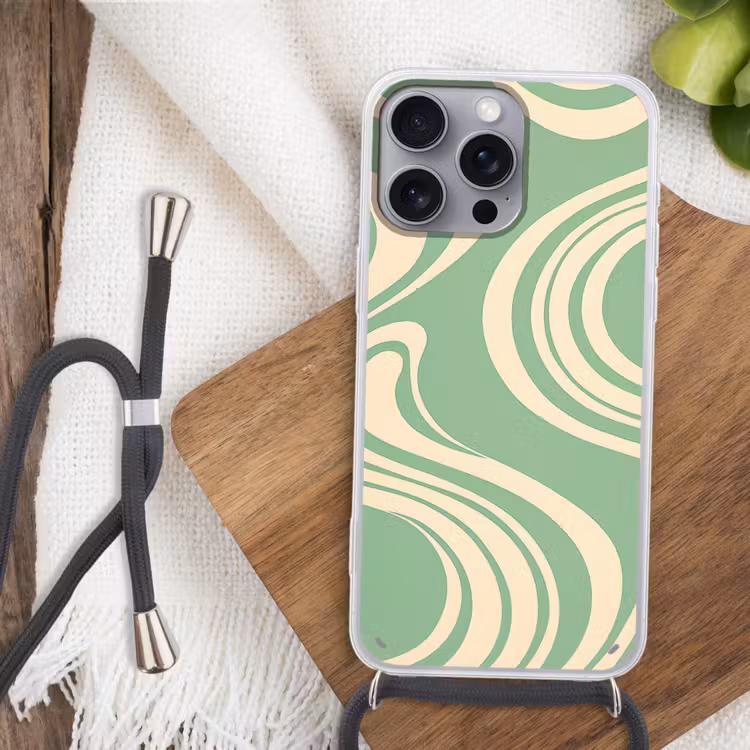 Golvende lijnen - Mintgroen - Dansende vormen Hoesje iPhone 16 Pro Max met koord klein -sfeer4