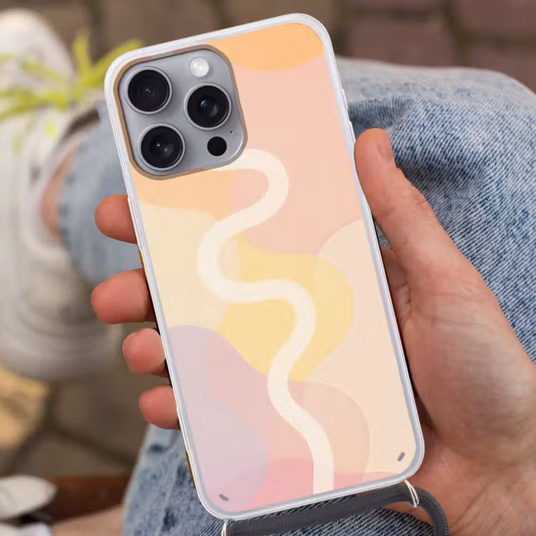 Golvende vormen - Abstract - pastel Hoesje iPhone 16 Pro Max met koord klein -sfeer3