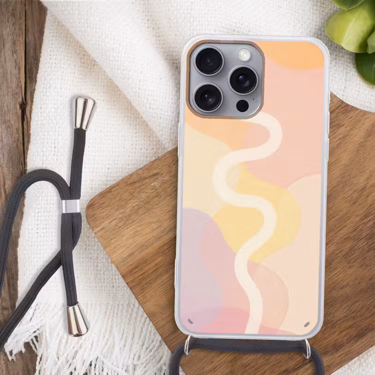 Golvende vormen - Abstract - pastel Hoesje iPhone 16 Pro Max met koord klein -sfeer4