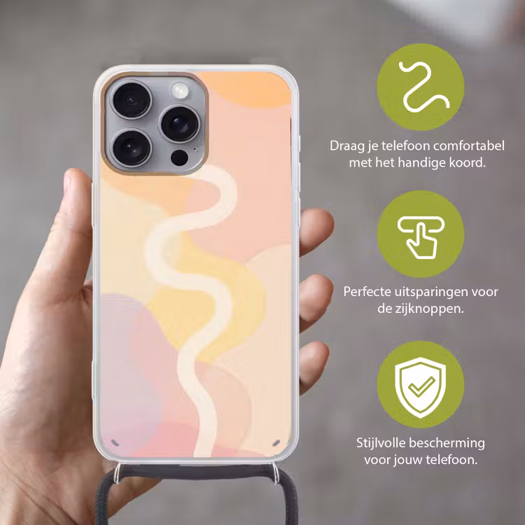 Golvende vormen - Abstract - pastel Hoesje iPhone 16 Pro Max met koord klein -sfeer2_NL