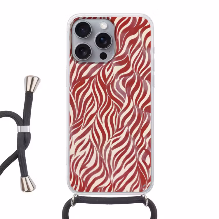 Golvende vormen - Abstract - Rood Hoesje iPhone 16 Pro Max met koord klein -3d