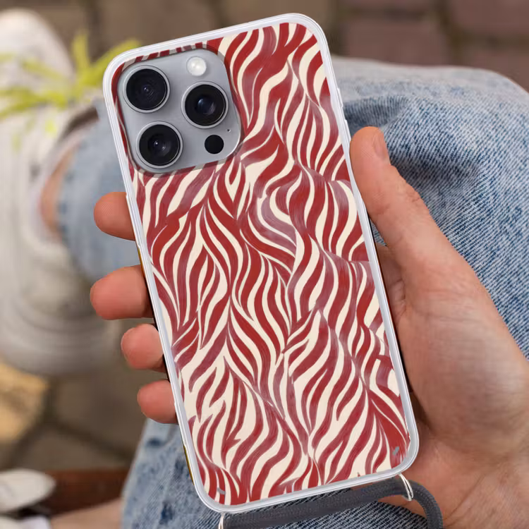 Golvende vormen - Abstract - Rood Hoesje iPhone 16 Pro Max met koord klein -sfeer3