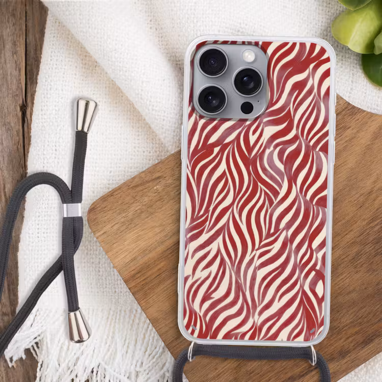 Golvende vormen - Abstract - Rood Hoesje iPhone 16 Pro Max met koord klein -sfeer4