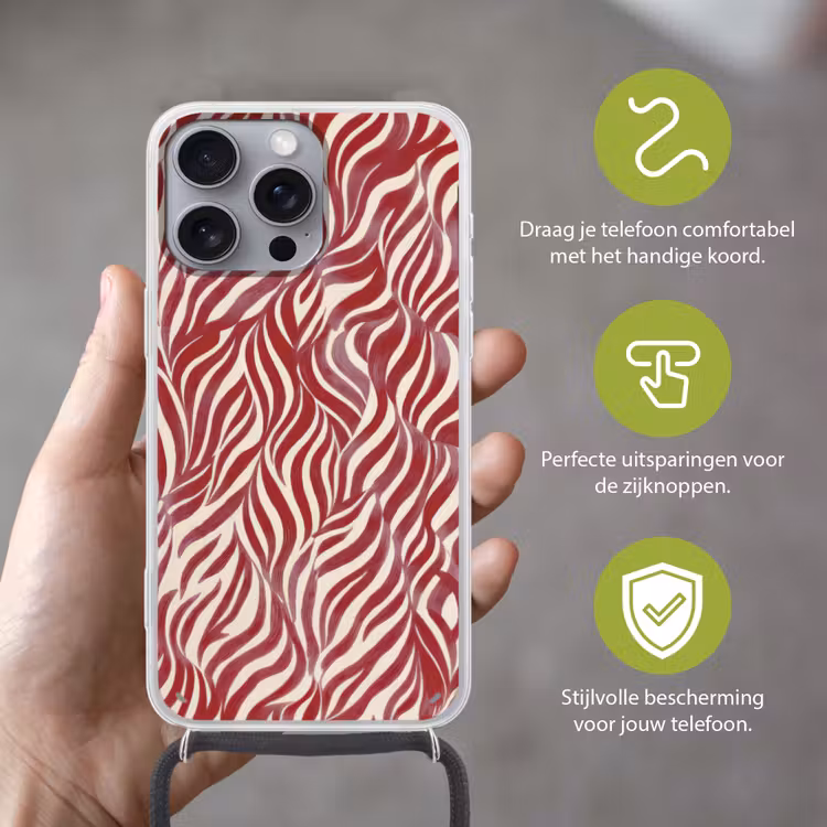 Golvende vormen - Abstract - Rood Hoesje iPhone 16 Pro Max met koord klein -sfeer2_NL
