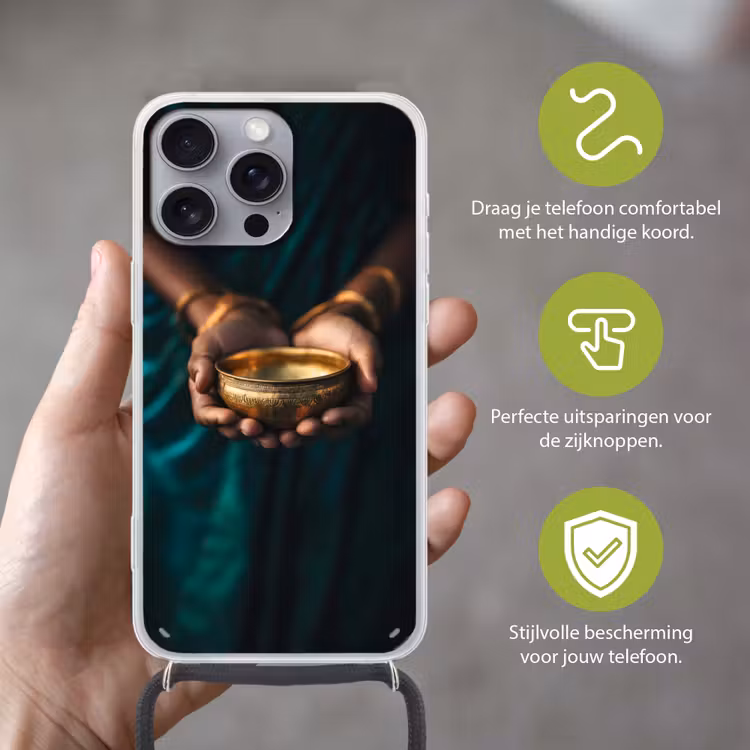 Goud - Kom - Blauw Hoesje iPhone 16 Pro Max met koord klein -sfeer2_NL