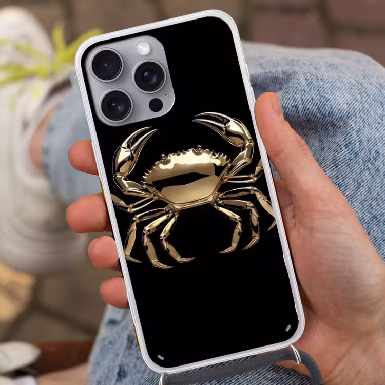 Goud - Krab - Dieren - Zwart Hoesje iPhone 16 Pro Max met koord klein -sfeer3