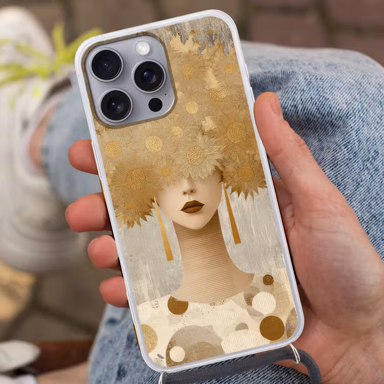 Goud - Portret - Vrouw Hoesje iPhone 16 Pro Max met koord klein -sfeer3