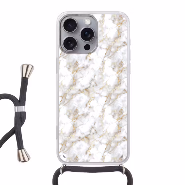 Gouden aders - Marmer - Wit Hoesje iPhone 16 Pro Max met koord klein 804 -3d
