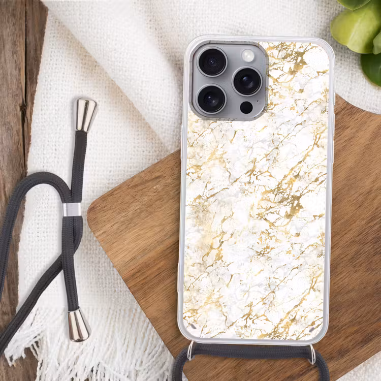 Goudspatten - Wit - Marmer Hoesje iPhone 16 Pro Max met koord klein 804 -sfeer4