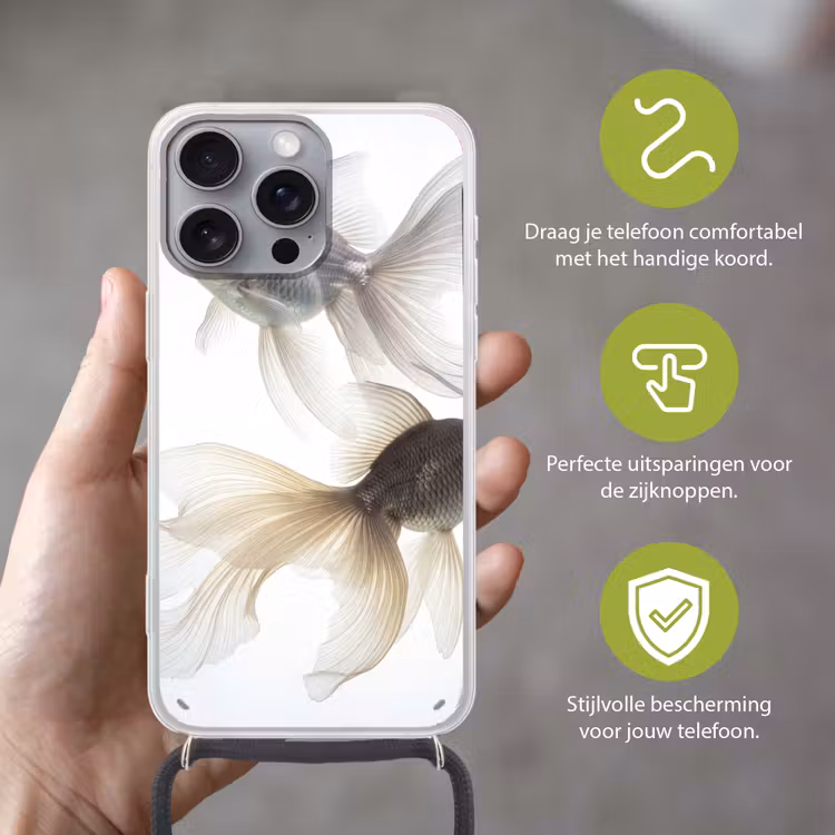 Goudvissen - Modern - Wit Hoesje iPhone 16 Pro Max met koord klein -sfeer2_NL