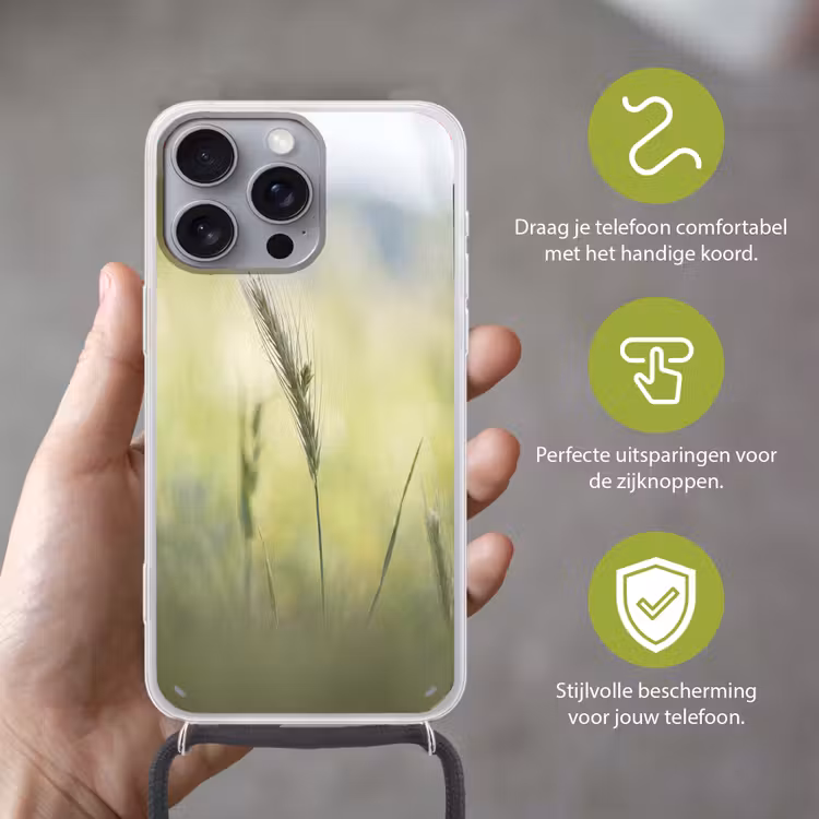 Graan - Aar - Natuur - Groen - Detail Hoesje iPhone 16 Pro Max met koord klein -sfeer2_NL