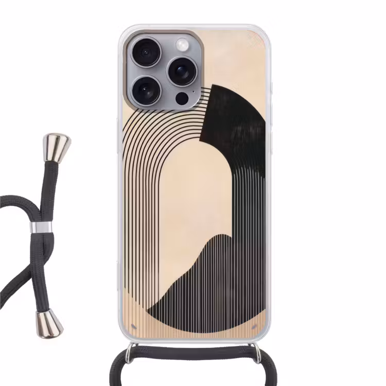 Grafisch gebogen motief - Beige Hoesje iPhone 16 Pro Max met koord klein -3d
