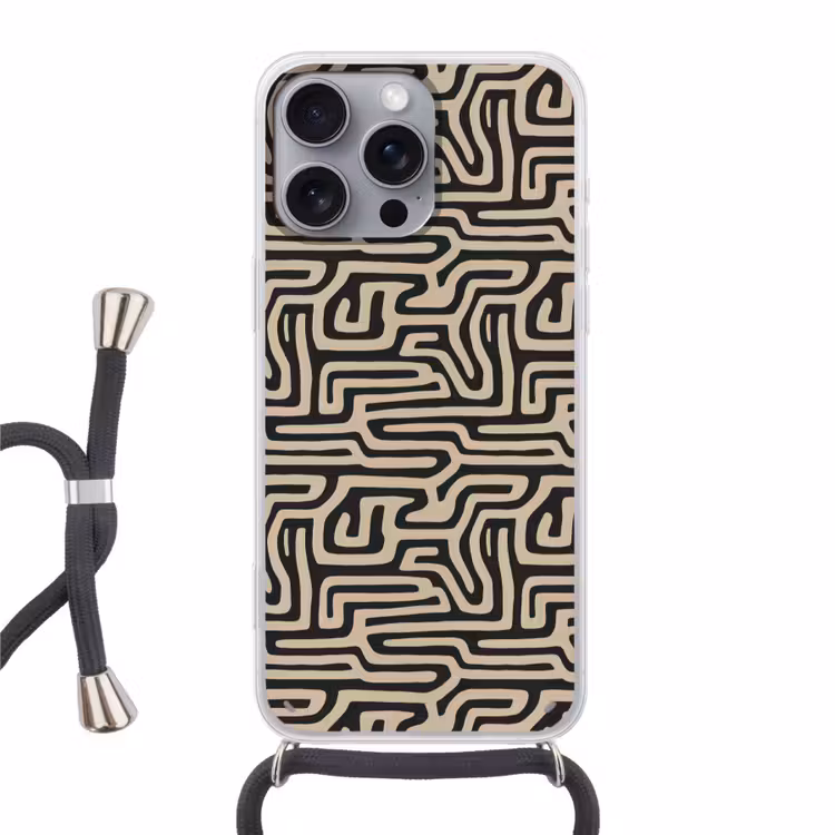 Grafisch - Lijnen - Zwart Hoesje iPhone 16 Pro Max met koord klein 804 -3d