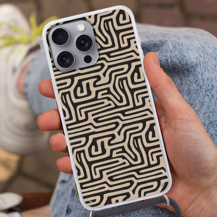 Grafisch - Lijnen - Zwart Hoesje iPhone 16 Pro Max met koord klein 804 -sfeer3