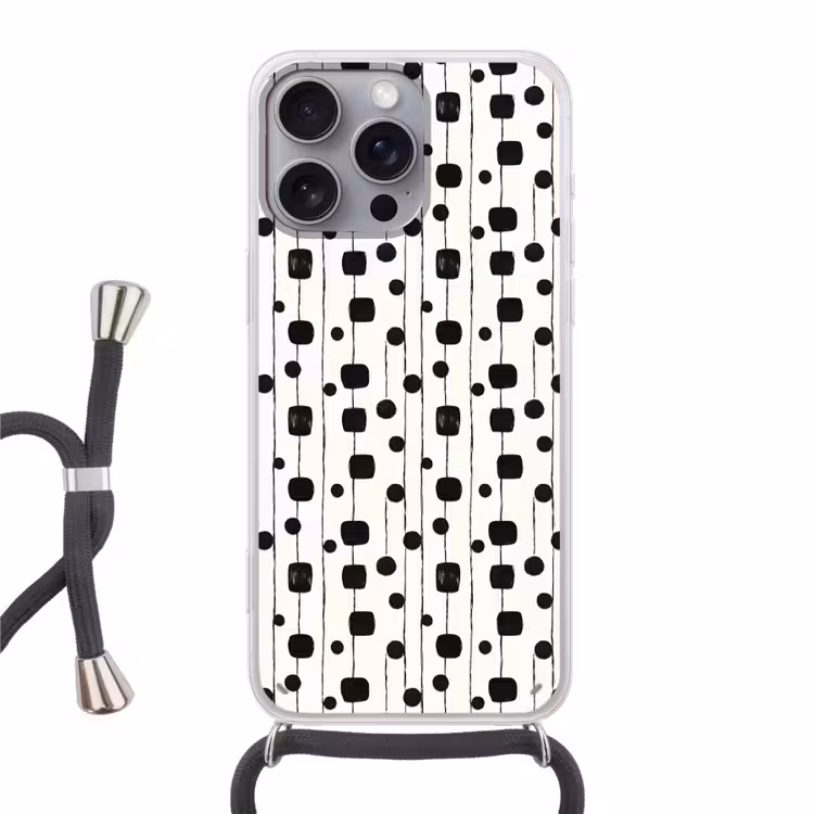 Grafisch - Modern - Zwart Hoesje iPhone 16 Pro Max met koord klein 804 -3d
