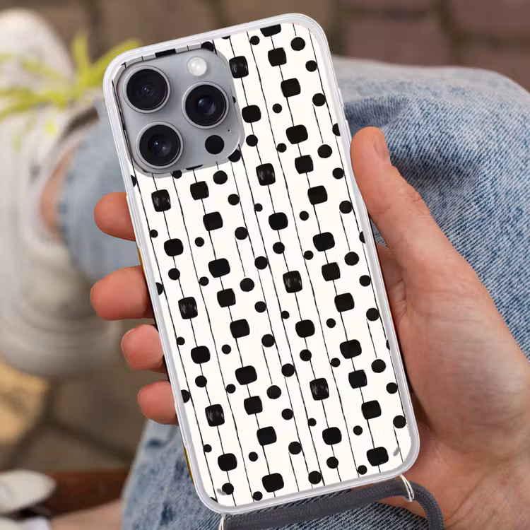 Grafisch - Modern - Zwart Hoesje iPhone 16 Pro Max met koord klein 804 -sfeer3