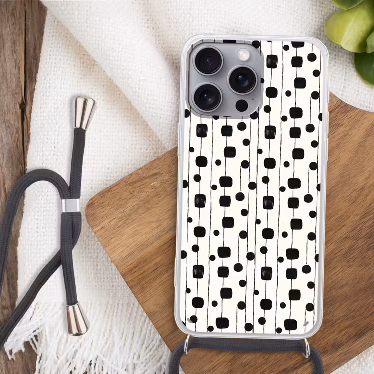 Grafisch - Modern - Zwart Hoesje iPhone 16 Pro Max met koord klein 804 -sfeer4